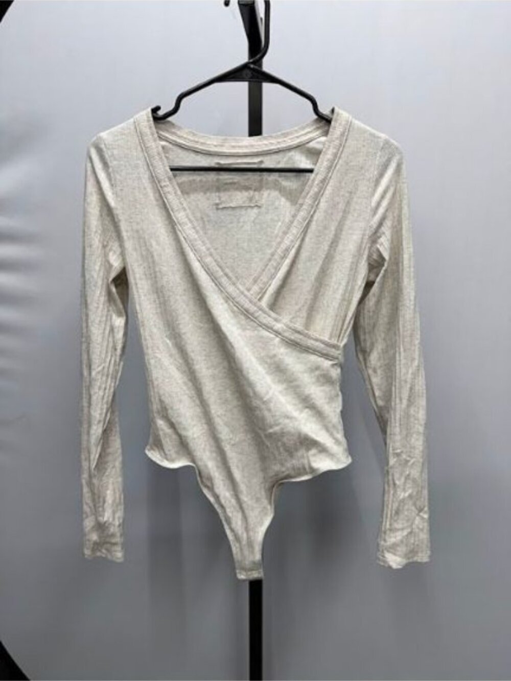 Aerie Long Sleeve Cross Front Bodysuit in Color Heathered Frost